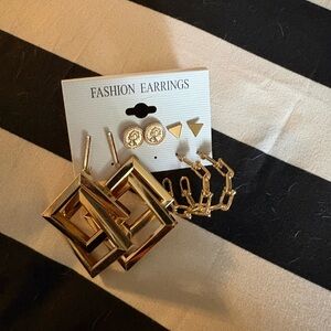 Gold Geometric Fashion Earrings Set